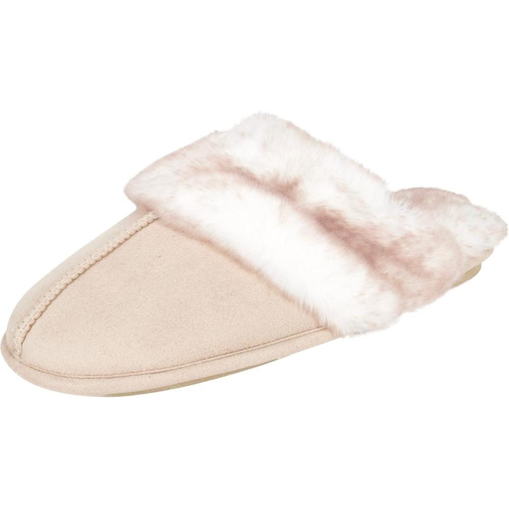 imageJessica Simpson womens Comfy Faux Fur House Slipper Scuff Memory Foam Slip on Antiskid SoleSlipperIvory