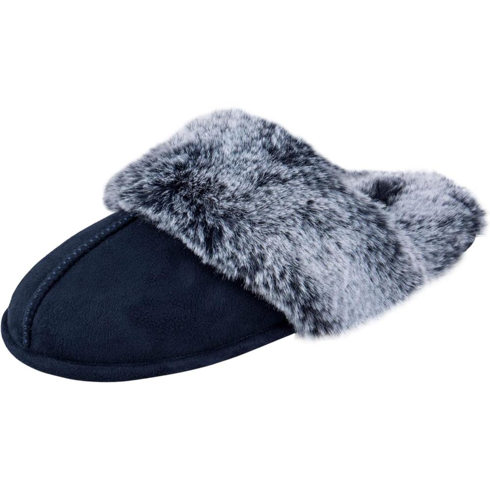 imageJessica Simpson womens Comfy Faux Fur House Slipper Scuff Memory Foam Slip on Antiskid SoleSlipperNavy
