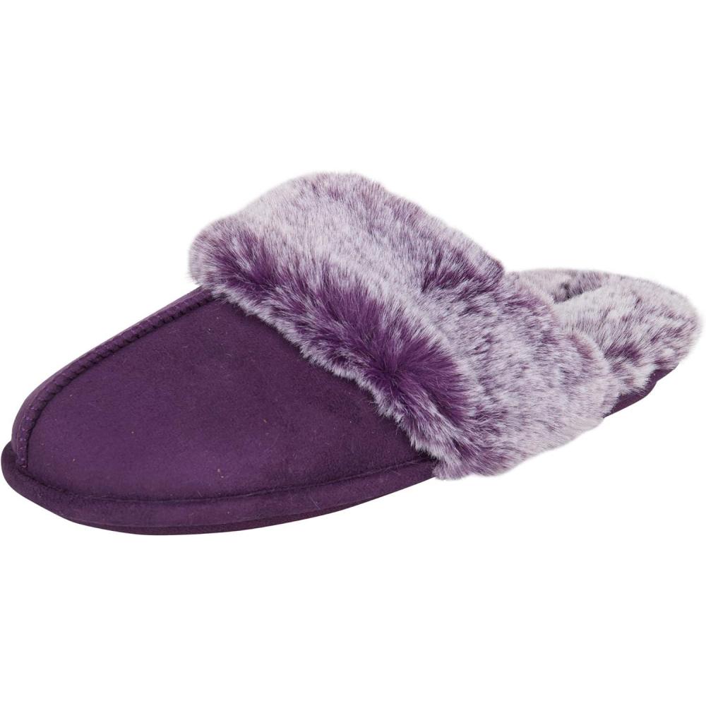 imageJessica Simpson womens Comfy Faux Fur House Slipper Scuff Memory Foam Slip on Antiskid SoleSlipperPurple