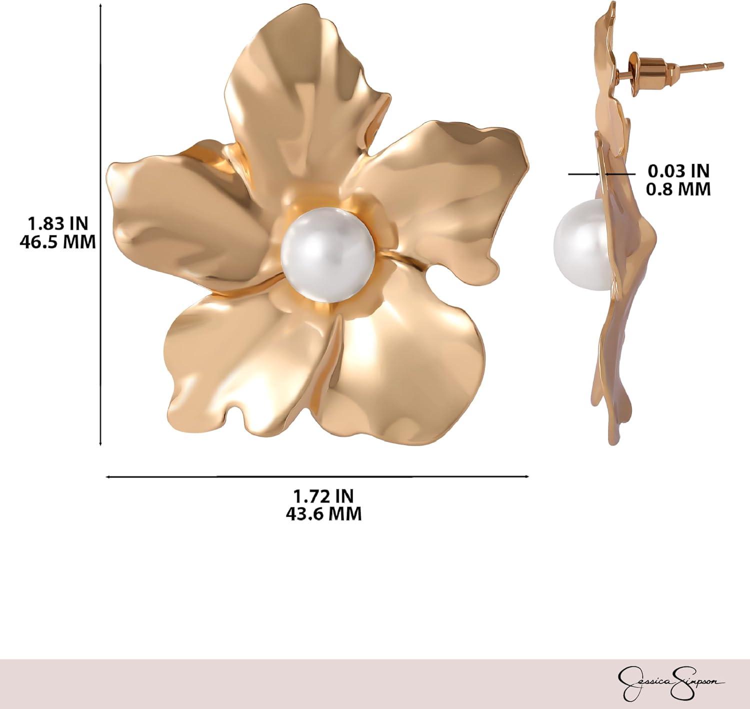 imageJessica Simpson GoldTone Flower Earrings for Women with Pearl Accent Flower Stud Earrings Womens Studs GoldTone