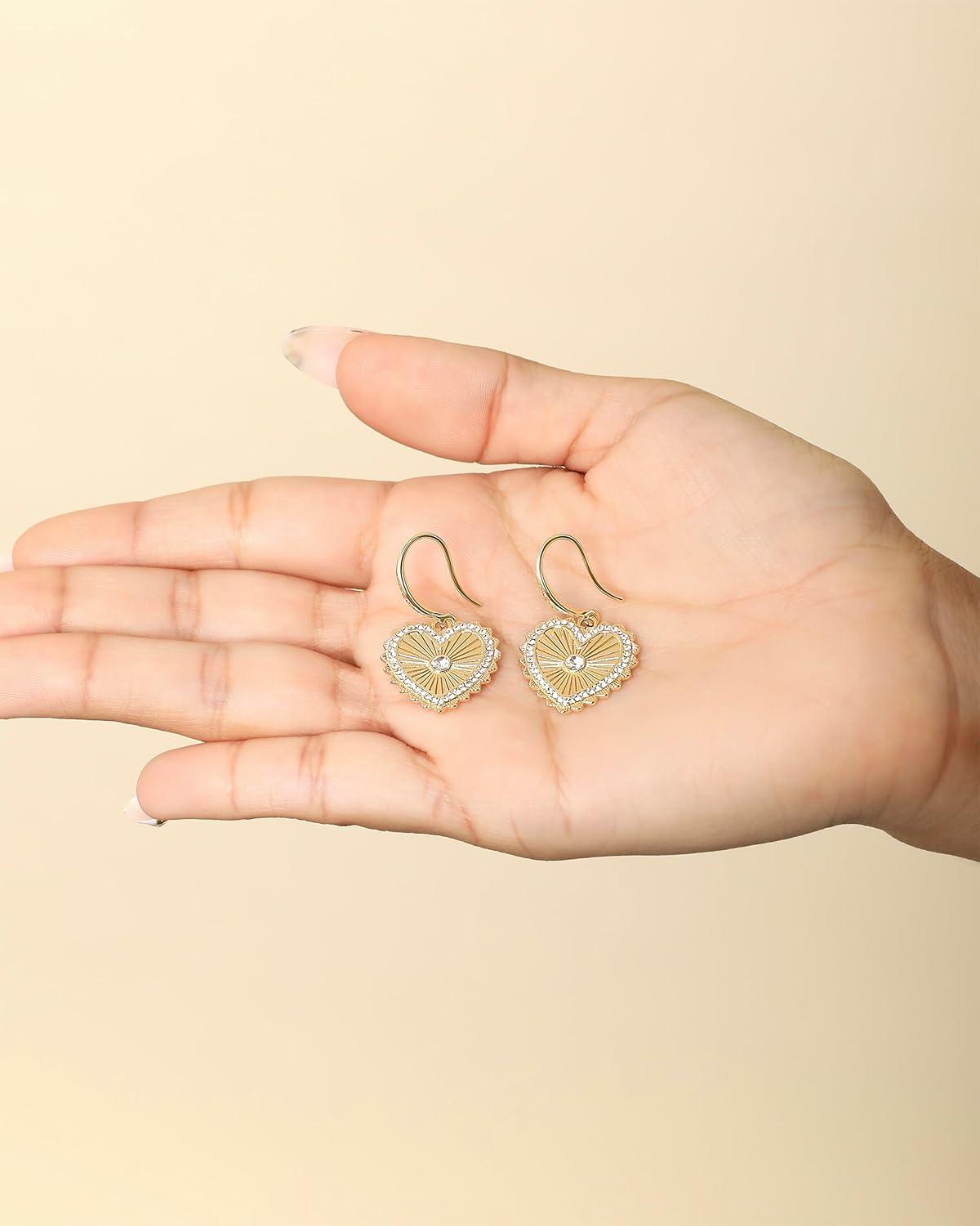 imageJessica Simpson Womens Heart Drop Earrings GoldTone Heart Earrings with Rhinestones