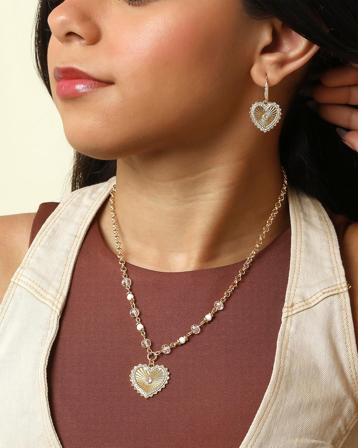 imageJessica Simpson Womens Heart Drop Earrings GoldTone Heart Earrings with Rhinestones