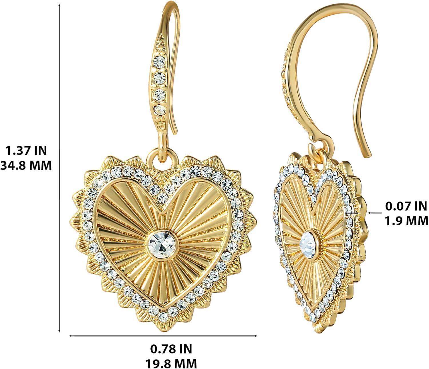 imageJessica Simpson Womens Heart Drop Earrings GoldTone Heart Earrings with Rhinestones