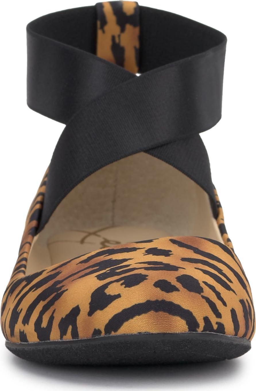 imageJessica Simpson Womens Mandayss CrissCross Ankle Ballet Flats with Straps Natural Tiger Print 8