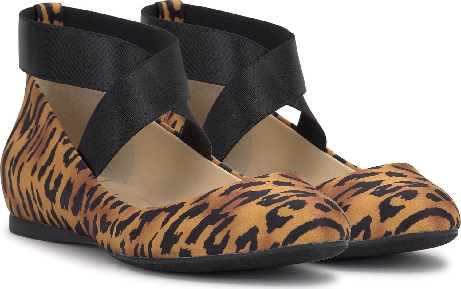 imageJessica Simpson Womens Mandayss CrissCross Ankle Ballet Flats with Straps Natural Tiger Print 8