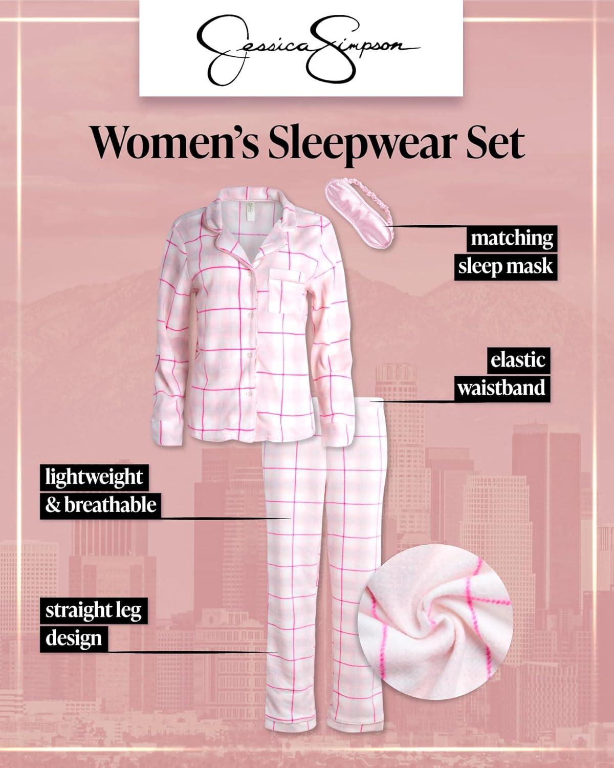imageJessica Simpson Womens Pajama Set 2 Piece Cozy Long Sleeve Button Down Pajamas with Matching Pants Sizes SXLAngel Wing W Tickle