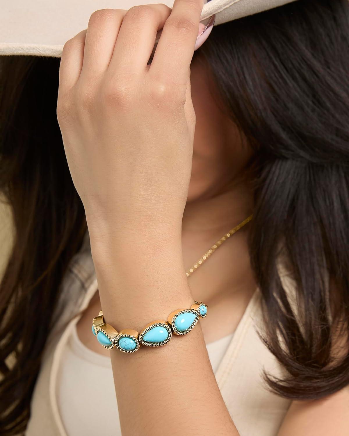 imageJessica Simpson Womens Turquoise Bracelet Oxidized Silver or GoldTone Bracelet with Turquoise StonesGold