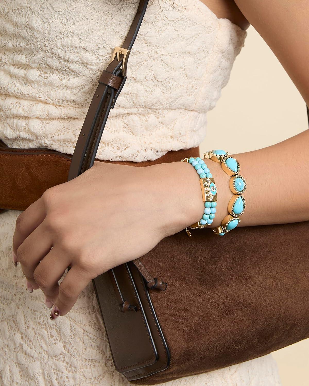 imageJessica Simpson Womens Turquoise Bracelet Oxidized Silver or GoldTone Bracelet with Turquoise StonesGold