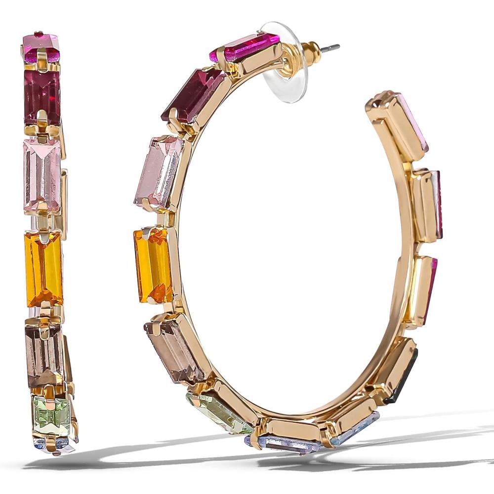 imageJessica Simpson Large Hoop Earrings for Women Multicolored Gemstone Hoops GoldToneMulti
