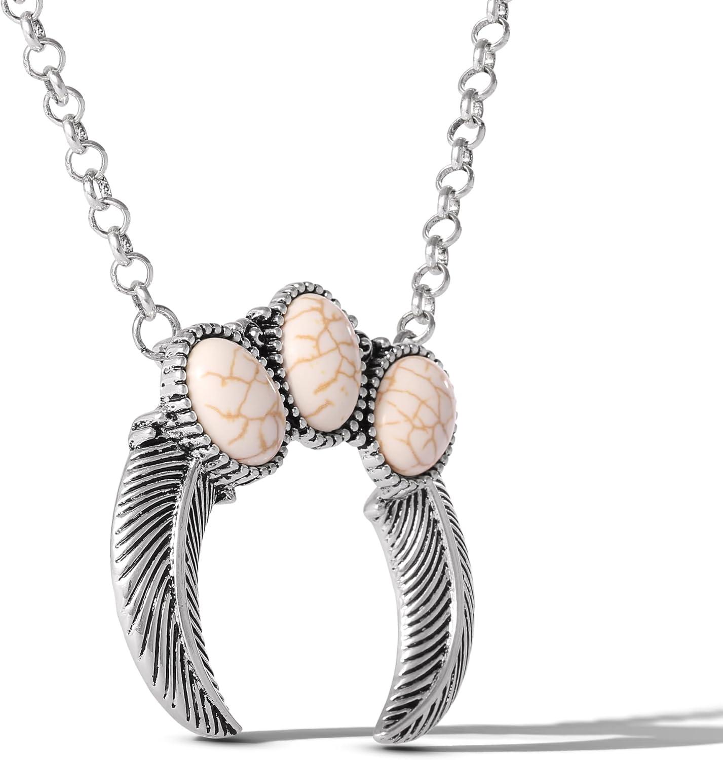 imageJessica Simpson Oxidized SilverTone Necklace for Women 185quot3quot Crescent Pendant Necklace with White Turquoise Stones