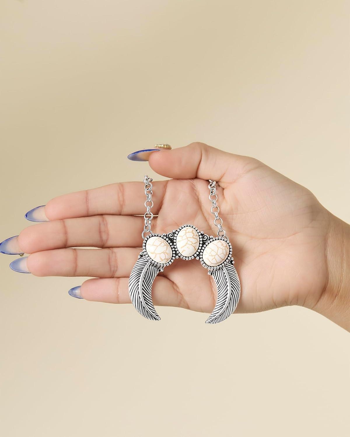 imageJessica Simpson Oxidized SilverTone Necklace for Women 185quot3quot Crescent Pendant Necklace with White Turquoise Stones