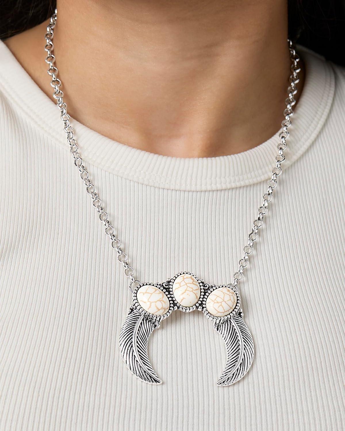 imageJessica Simpson Oxidized SilverTone Necklace for Women 185quot3quot Crescent Pendant Necklace with White Turquoise Stones