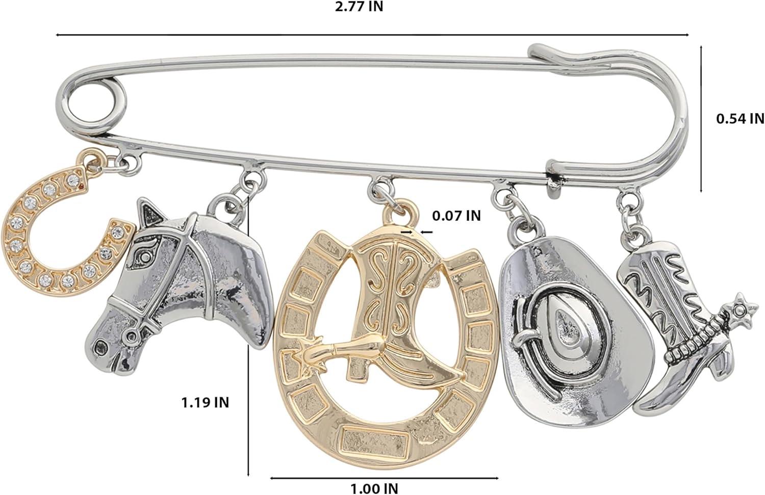 imageJessica Simpson Silver or GoldTone Brooch for Women Western Pins with Dangle Charms Turquoise or RhinestonesSilver Western Charms