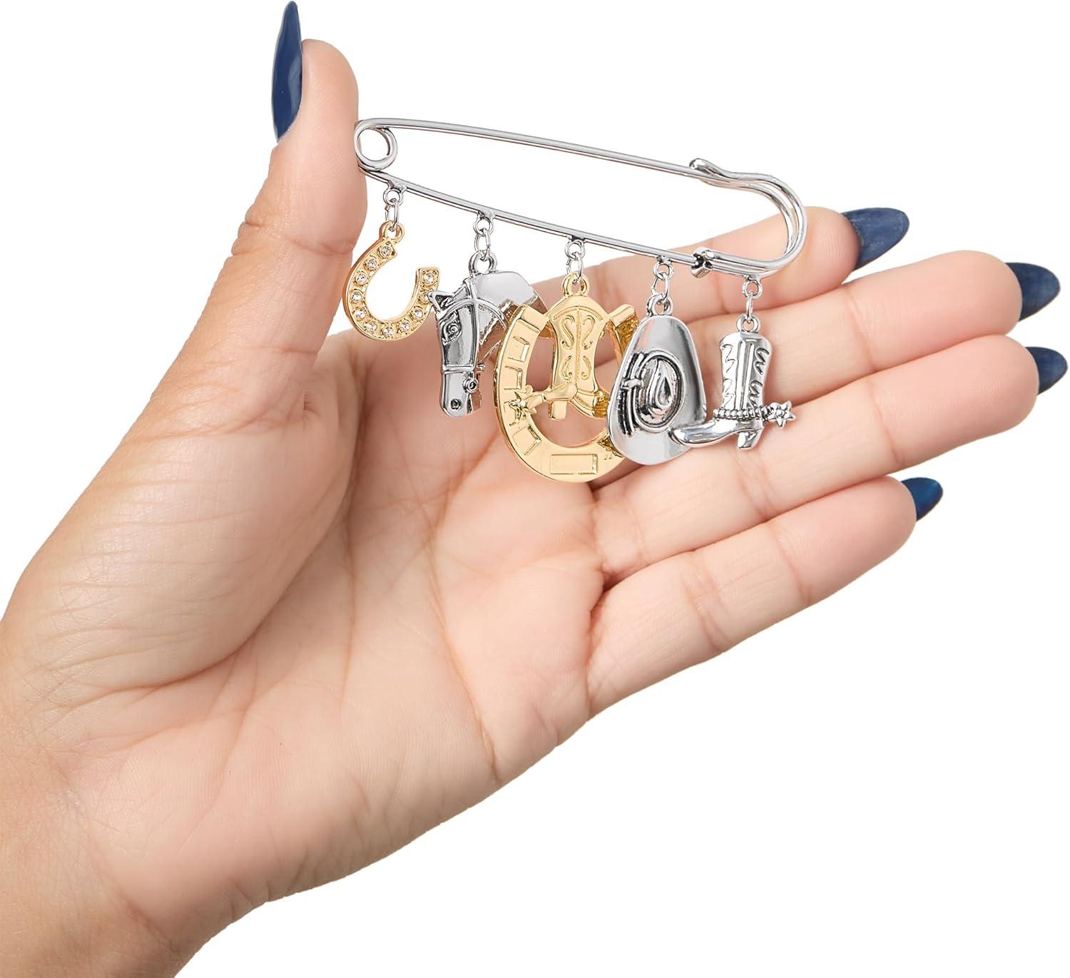 imageJessica Simpson Silver or GoldTone Brooch for Women Western Pins with Dangle Charms Turquoise or RhinestonesSilver Western Charms
