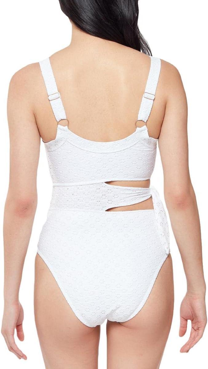 imageJessica Simpson Womens One Piece Swimsuit Bathing Suit AsymmetricWhite Eyelet Side Tie