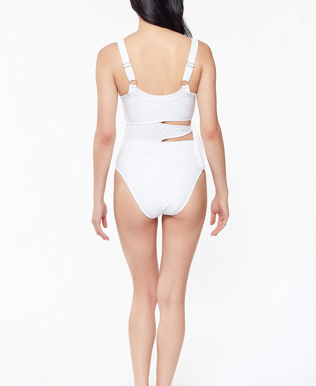 imageJessica Simpson Womens One Piece Swimsuit Bathing Suit AsymmetricWhite Eyelet Side Tie