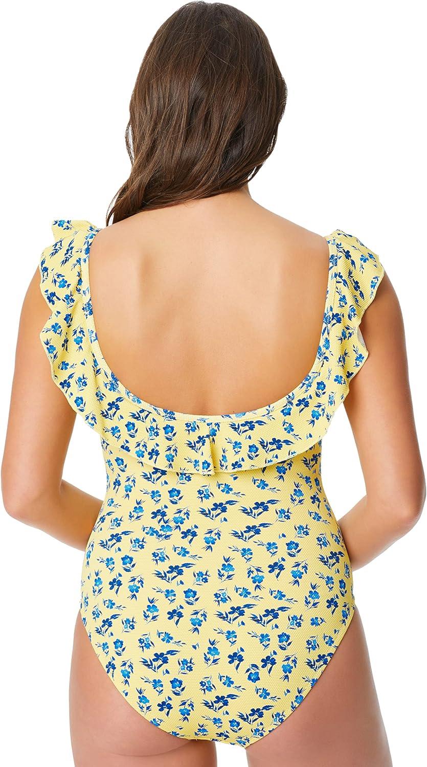 imageJessica Simpson Womens Straight Neck One Piece Swimsuit Bathing SuitSol