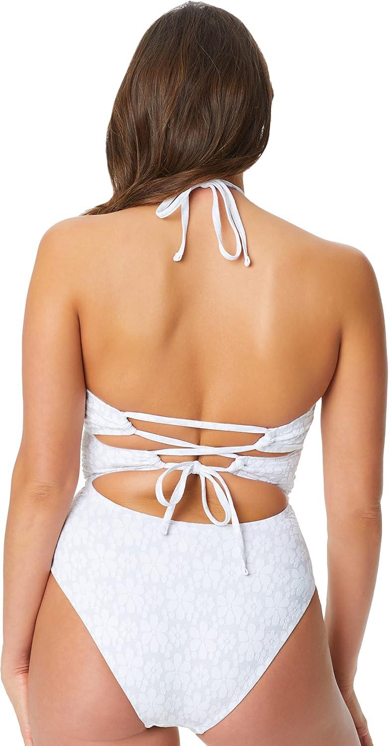 imageJessica Simpson Womens Straight Neck One Piece Swimsuit Bathing SuitWhite