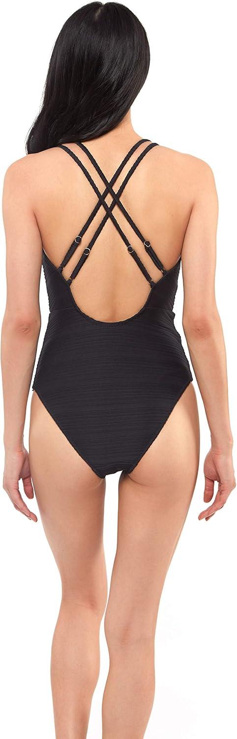 imageJessica Simpson Womens V Neck One Piece Swimsuit Bathing SuitBlack