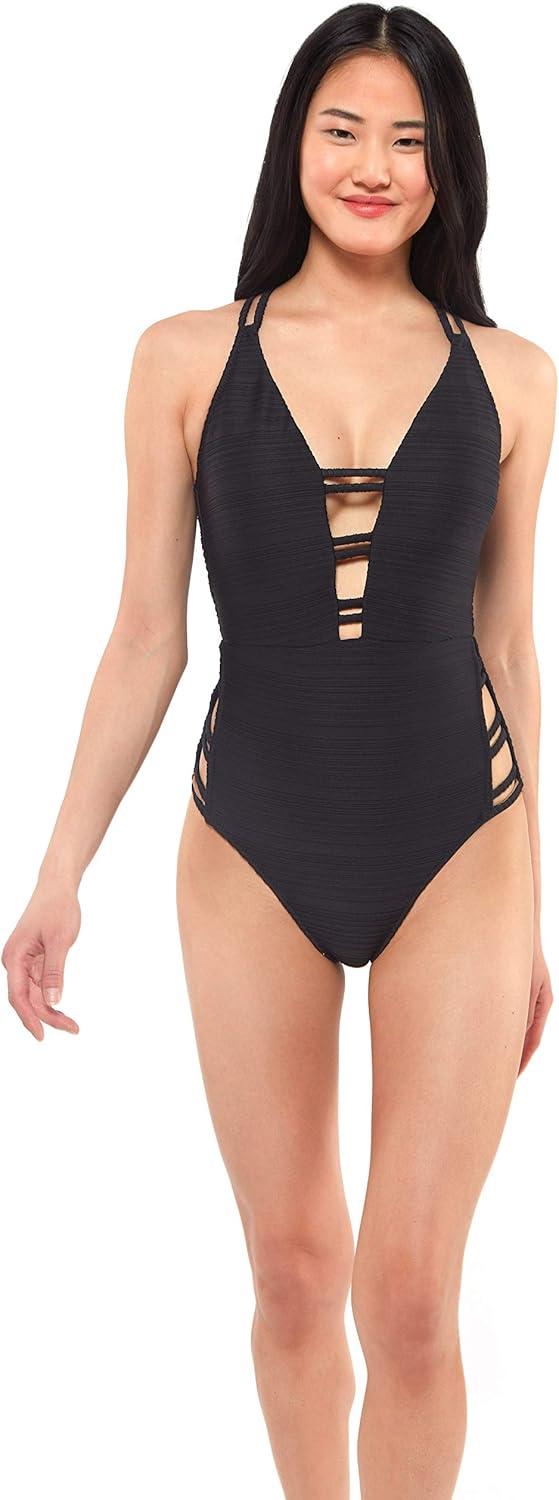 imageJessica Simpson Womens V Neck One Piece Swimsuit Bathing SuitBlack