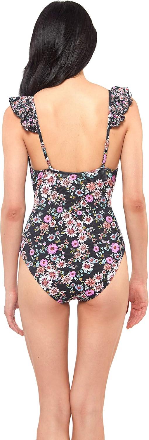 imageJessica Simpson Womens V Neck One Piece Swimsuit Bathing SuitBlack Multi