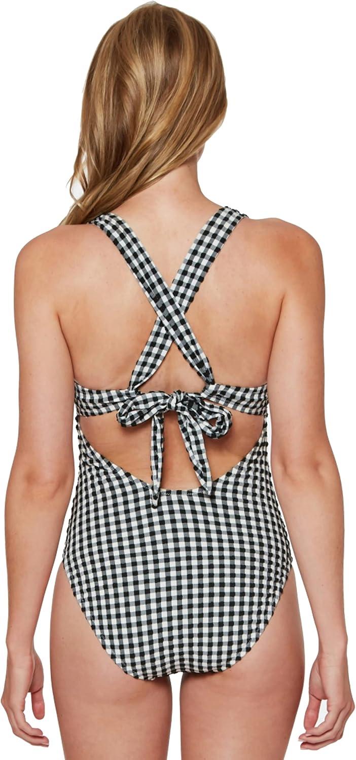 imageJessica Simpson Womens V Neck One Piece Swimsuit Bathing SuitBlackWhite