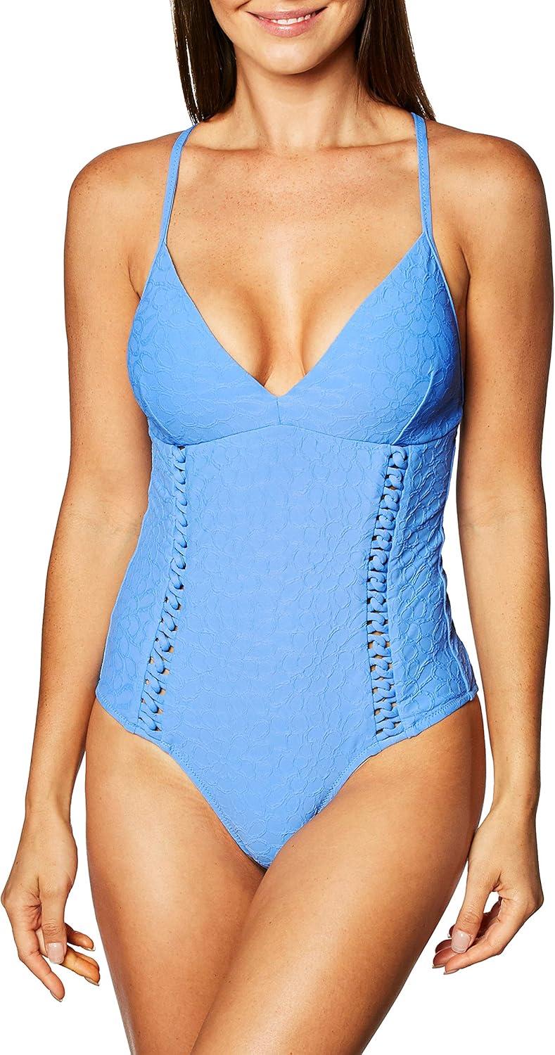 imageJessica Simpson Womens V Neck One Piece Swimsuit Bathing SuitEyeshadow X Back Eyeshadow