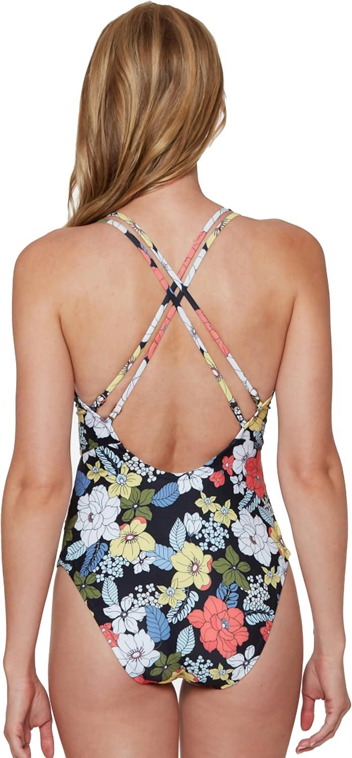 imageJessica Simpson Womens V Neck One Piece Swimsuit Bathing SuitMandarin Multi