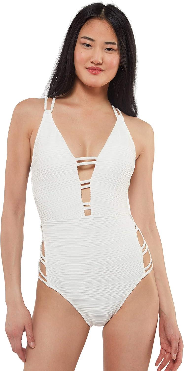 imageJessica Simpson Womens V Neck One Piece Swimsuit Bathing SuitOffwhite