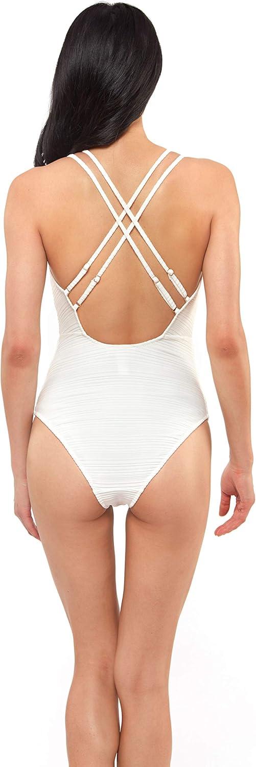 imageJessica Simpson Womens V Neck One Piece Swimsuit Bathing SuitOffwhite