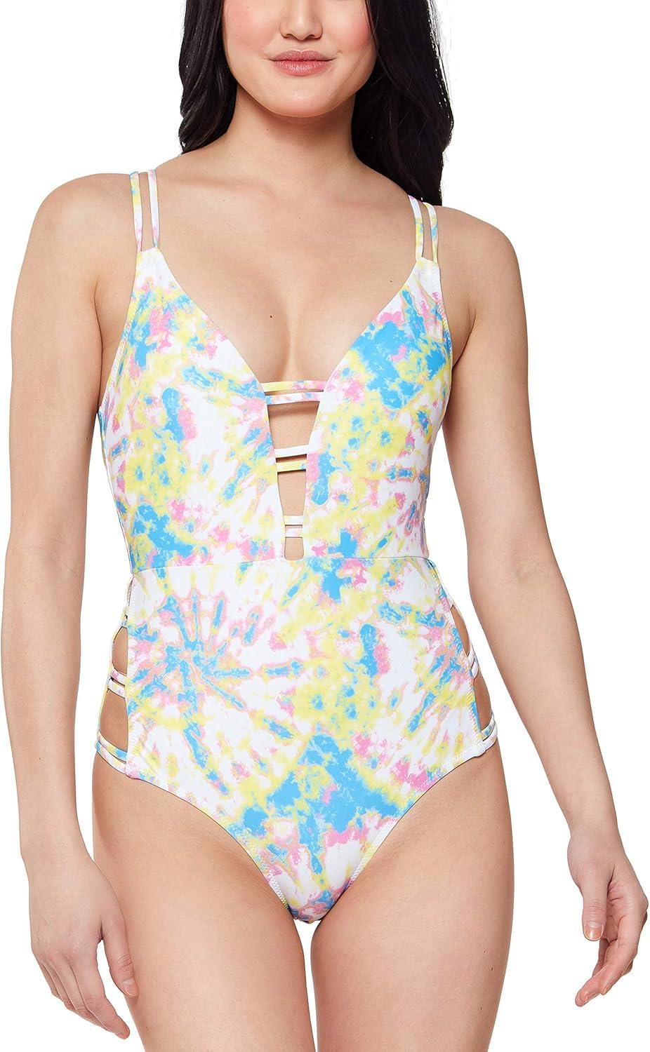 imageJessica Simpson Womens V Neck One Piece Swimsuit Bathing SuitSpritz Multi