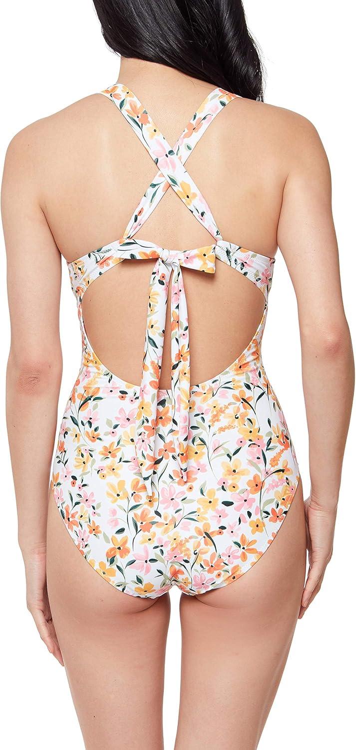 imageJessica Simpson Womens V Neck One Piece Swimsuit Bathing SuitSunset Multi