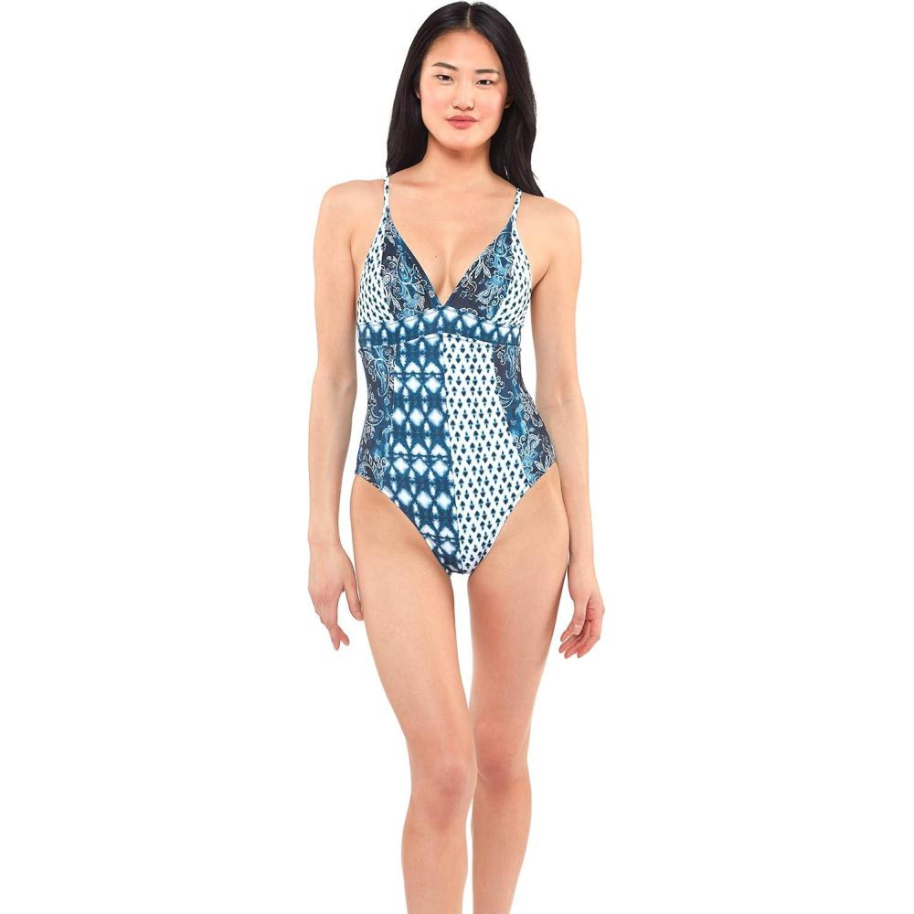 imageJessica Simpson Womens V Neck One Piece Swimsuit Bathing SuitDark Navy Triangle