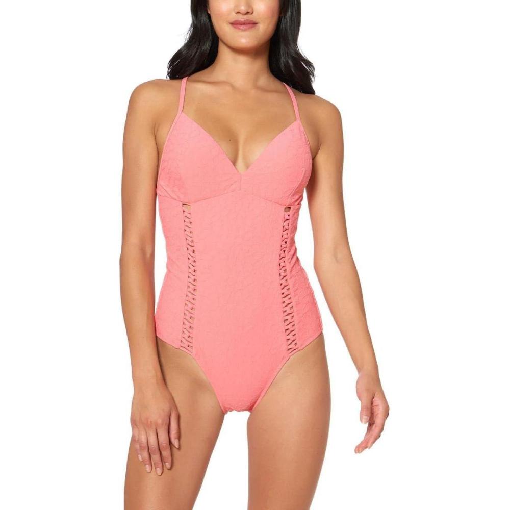 imageJessica Simpson Womens V Neck One Piece Swimsuit Bathing SuitMelon X Back Melon
