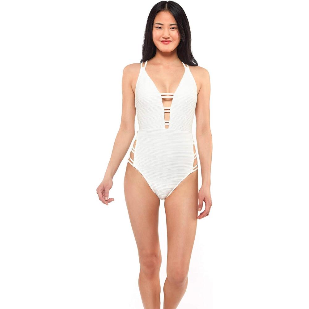 imageJessica Simpson Womens V Neck One Piece Swimsuit Bathing SuitOffwhite