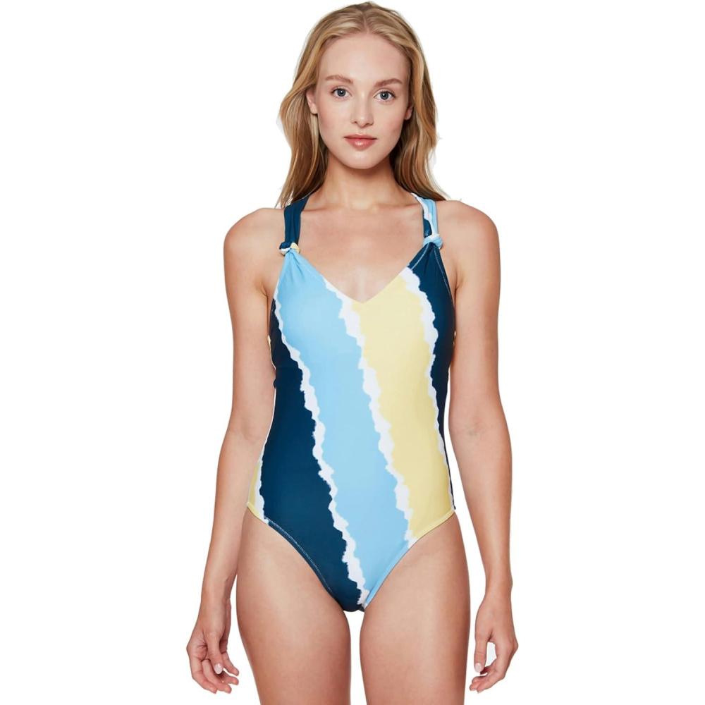 imageJessica Simpson Womens V Neck One Piece Swimsuit Bathing SuitSol Multi