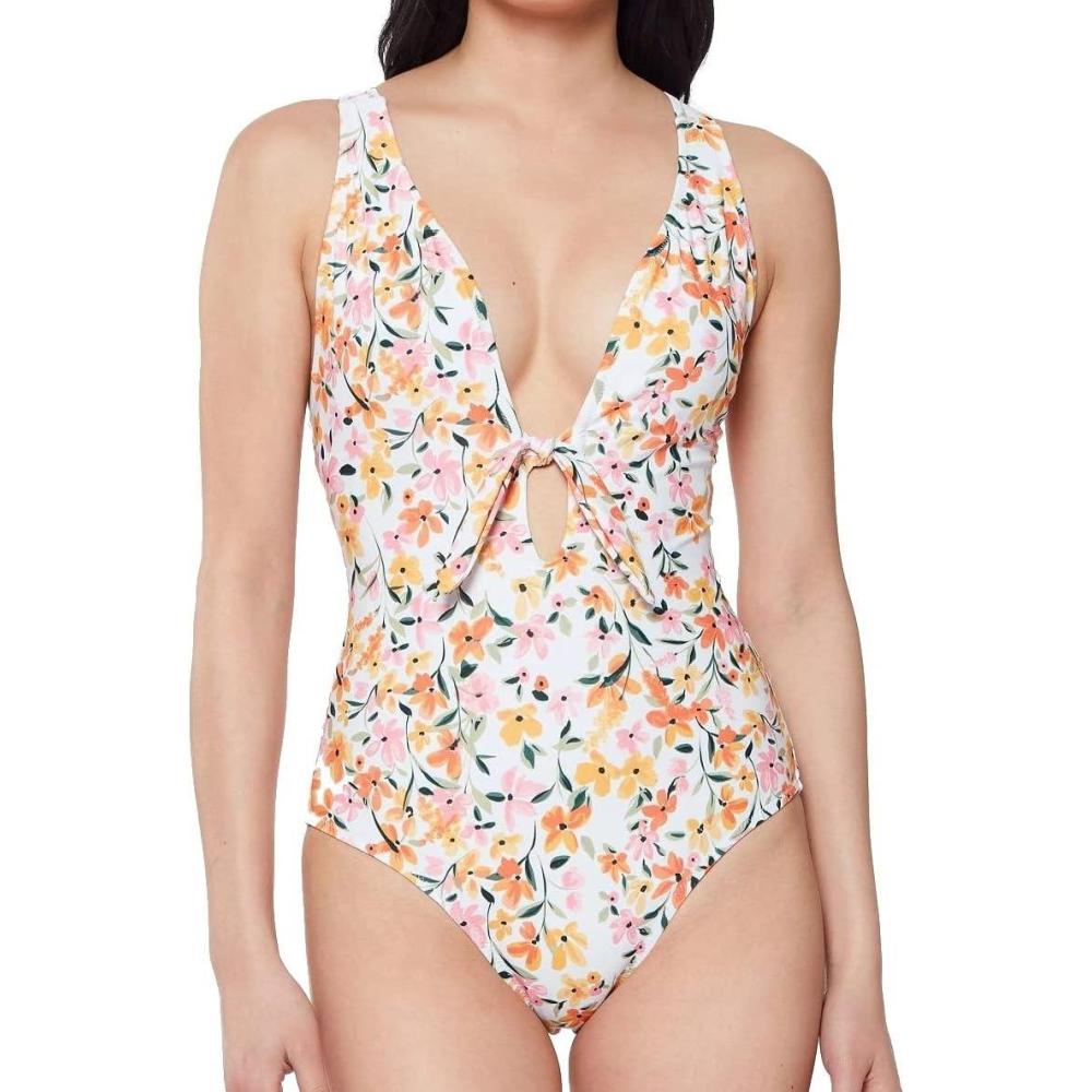imageJessica Simpson Womens V Neck One Piece Swimsuit Bathing SuitSunset Multi