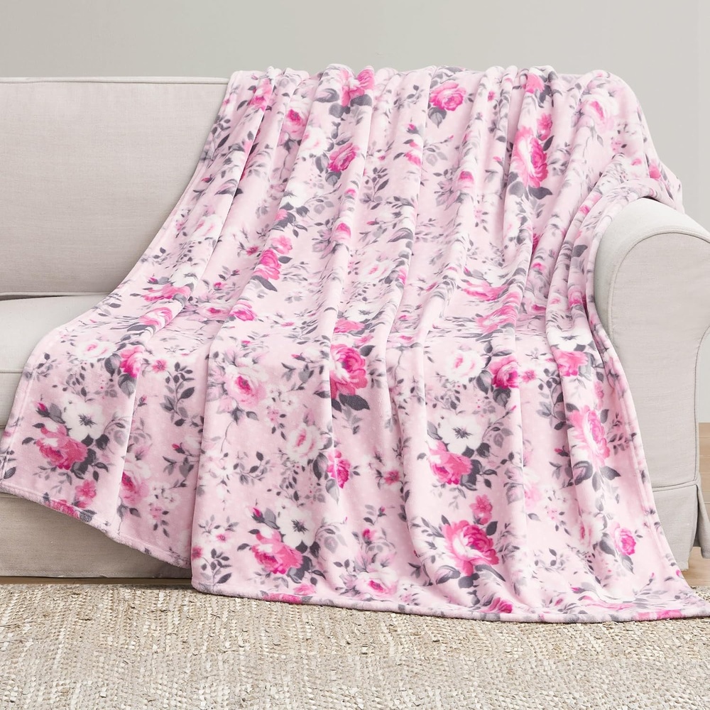 image:imageJessica Simpson Oversized 60X70 Plush Throw Blanket Esther Blush RosesEsther Blush Roses