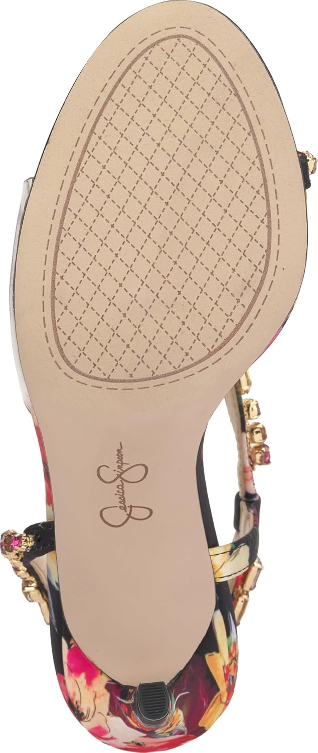 image:imageJessica Simpson Jaycin Embellished Heeled SandalsBlack Combo Blossom Burst Print