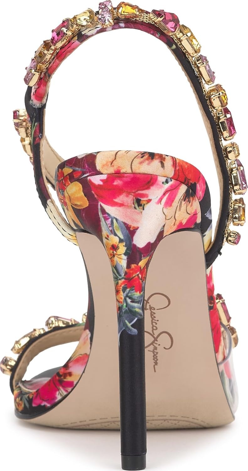 image:imageJessica Simpson Jaycin Embellished Heeled SandalsBlack Combo Blossom Burst Print