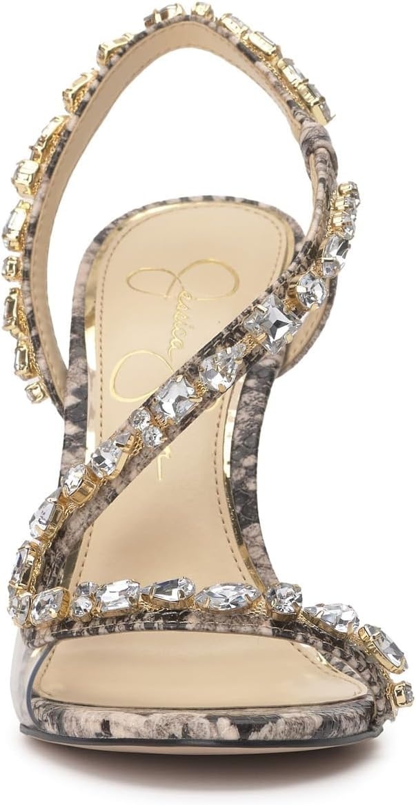 image:imageJessica Simpson Jaycin Embellished Heeled SandalsBlackWhite