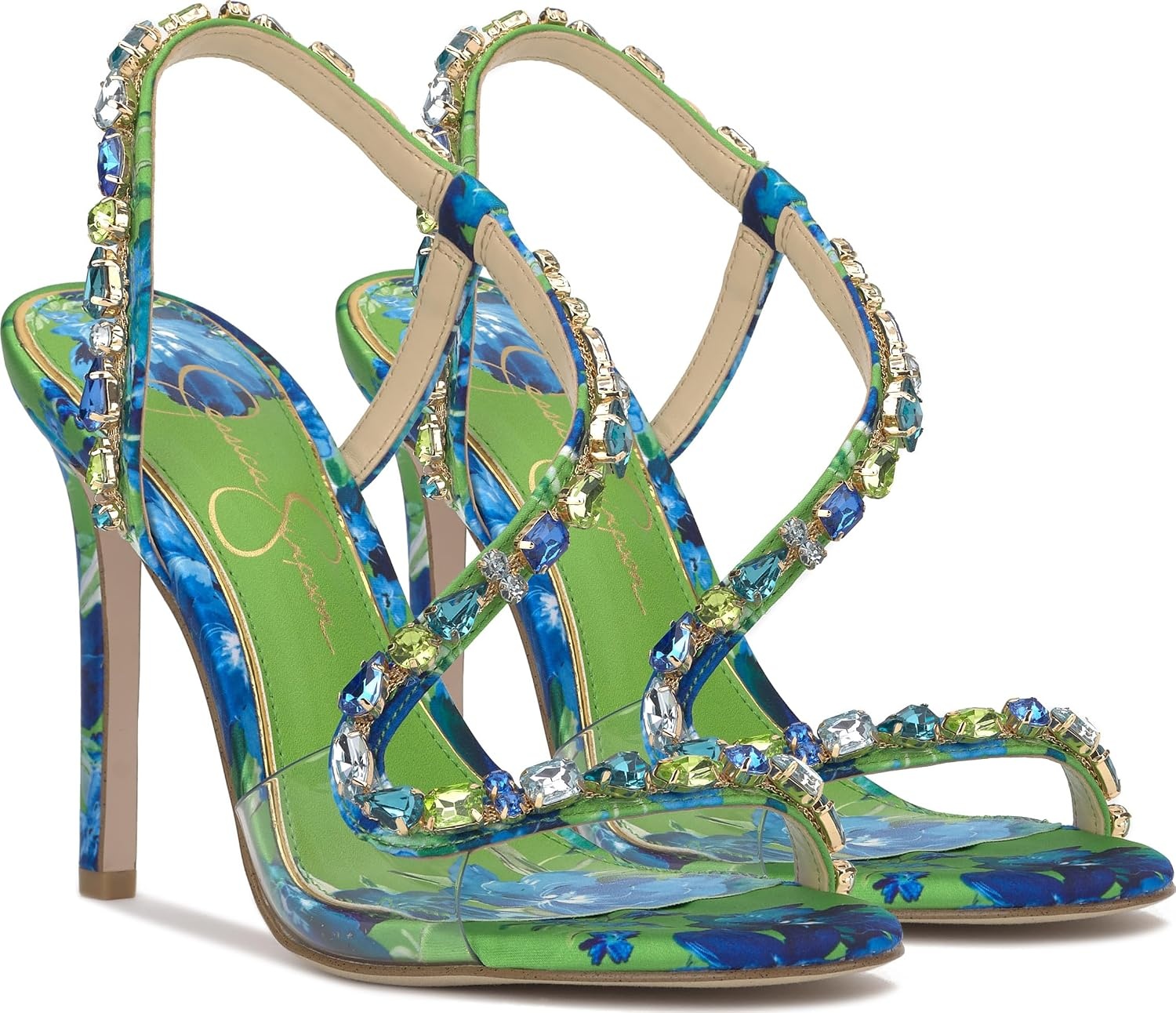image:imageJessica Simpson Jaycin Embellished Heeled SandalsBlue Green Combo
