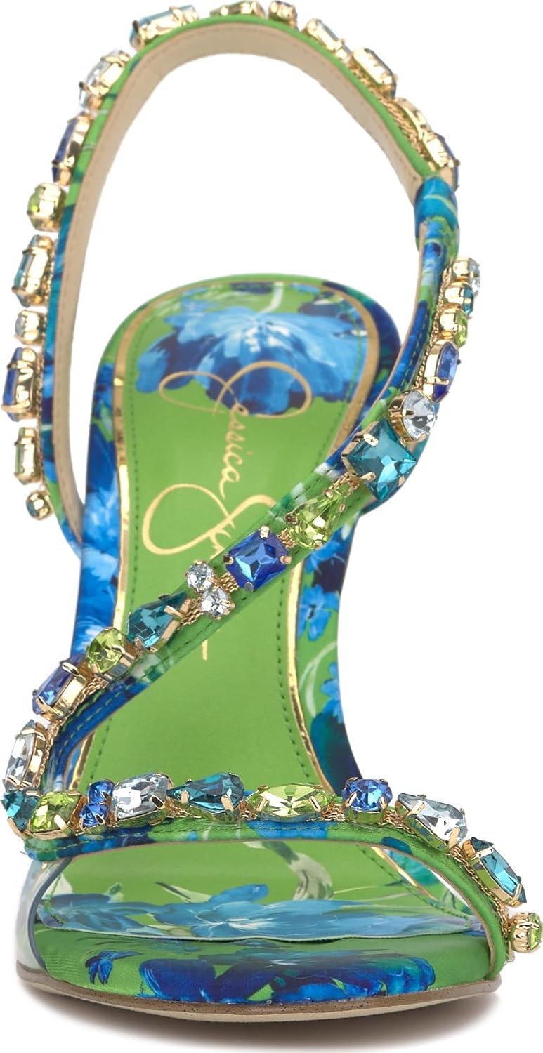 image:imageJessica Simpson Jaycin Embellished Heeled SandalsBlue Green Combo