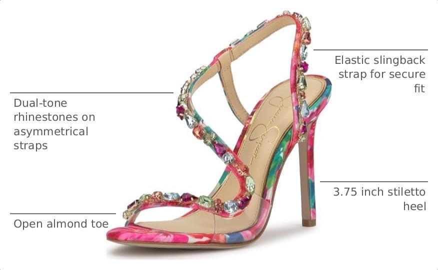 image:imageJessica Simpson Jaycin Embellished Heeled SandalsBright White Painted Petals Printed Satin