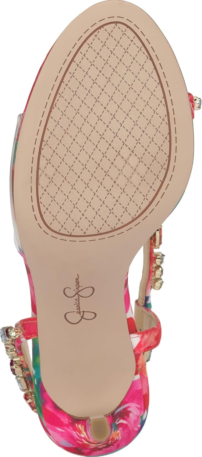 image:imageJessica Simpson Jaycin Embellished Heeled SandalsBright White Painted Petals Printed Satin