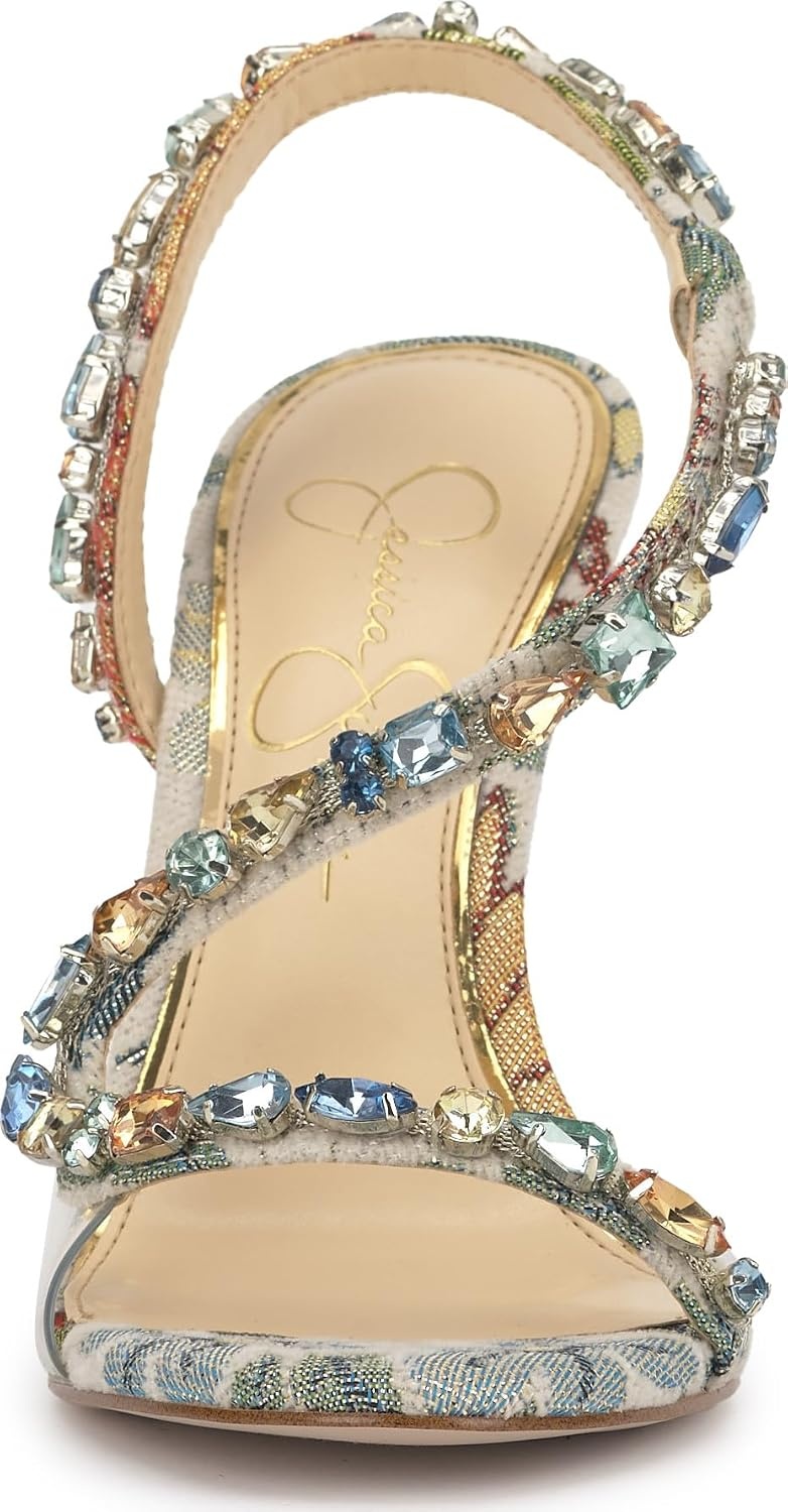 image:imageJessica Simpson Jaycin Embellished Heeled SandalsCream Multi
