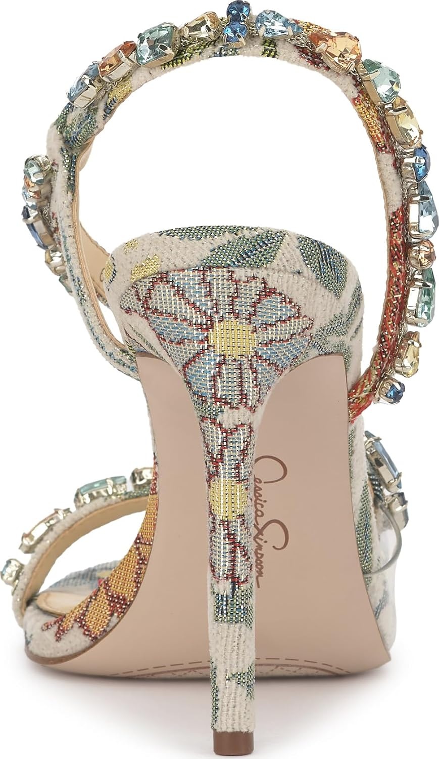 image:imageJessica Simpson Jaycin Embellished Heeled SandalsCream Multi