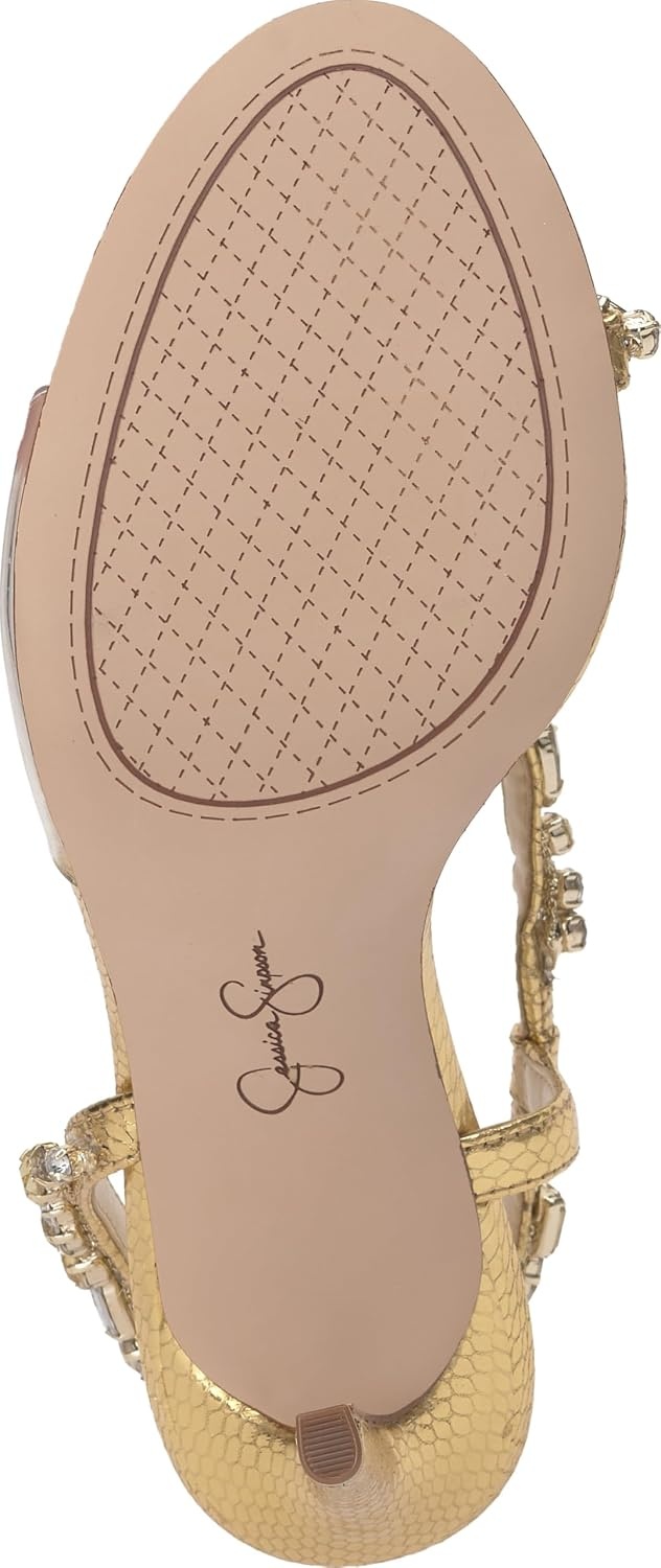 image:imageJessica Simpson Jaycin Embellished Heeled SandalsGold Metallic Snake Print