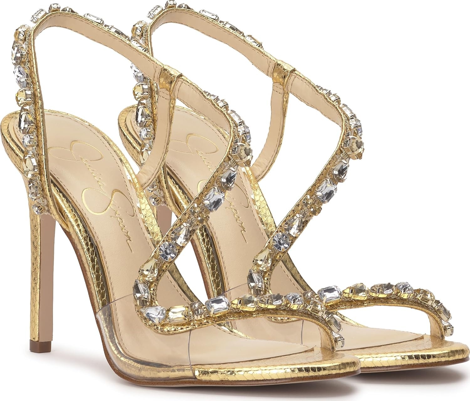 image:imageJessica Simpson Jaycin Embellished Heeled SandalsGold Metallic Snake Print