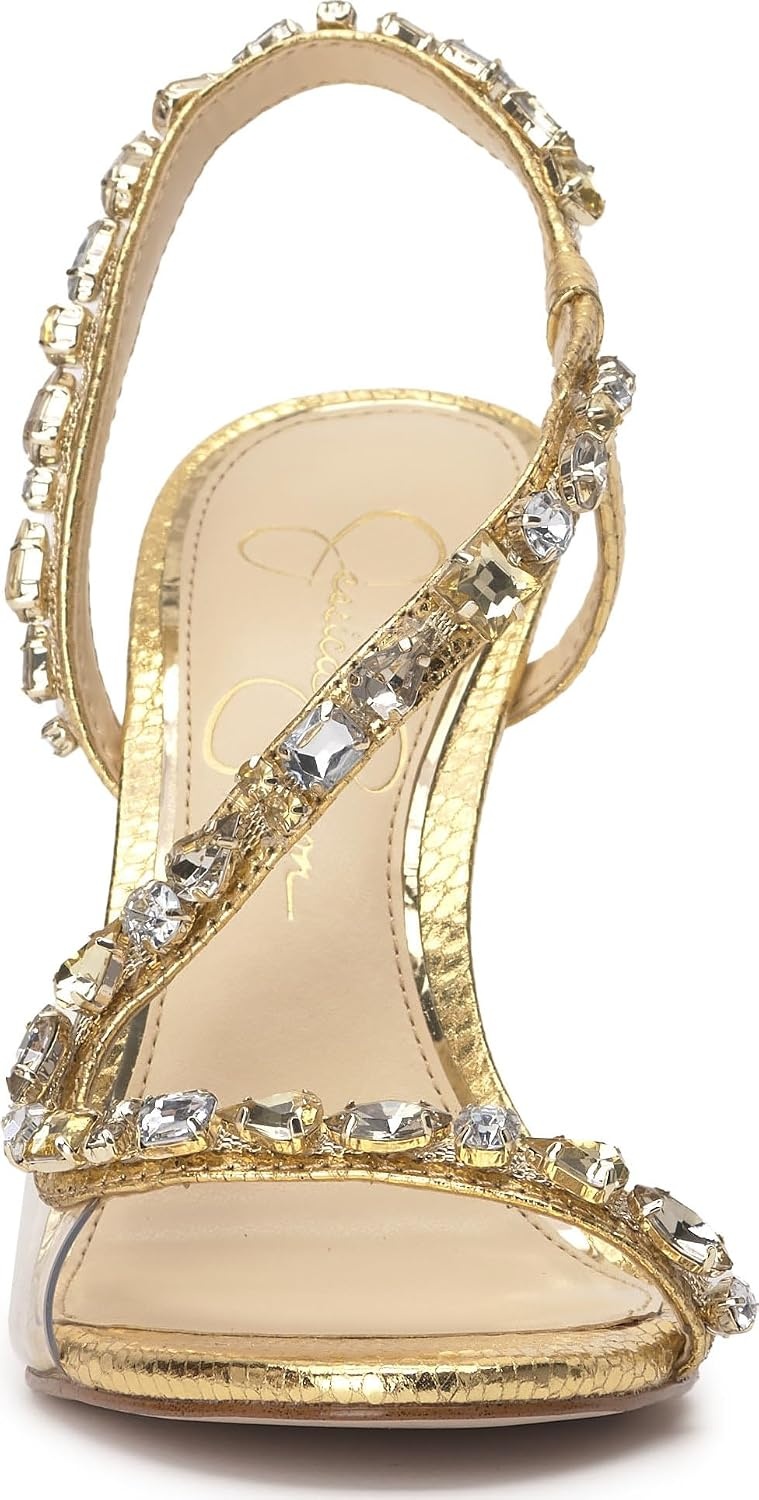 image:imageJessica Simpson Jaycin Embellished Heeled SandalsGold Metallic Snake Print